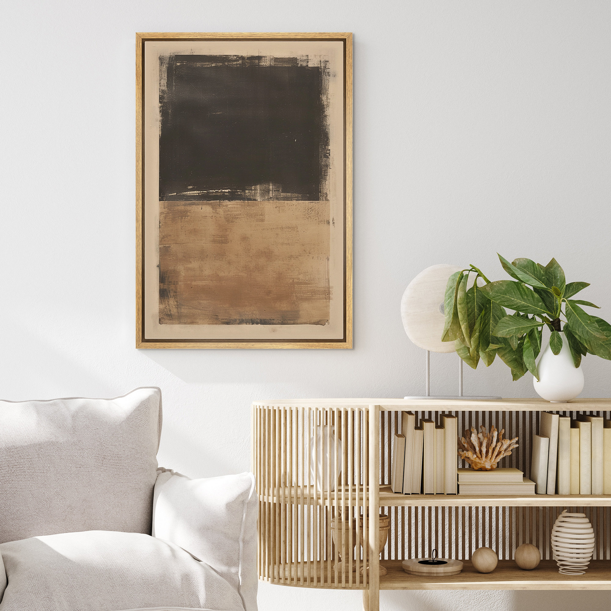Framed Canvas Wall Art Print Abstract Beige Brown Neutral Art Prints ...
