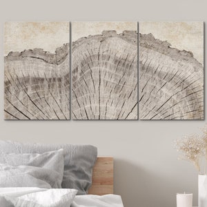 DustinWay Framed Canvas Print Wall Art Set Oak Wood Tree Rings Illustrations Modern Art Neutral Boho Decor Set of 3 - Canvas