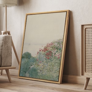 DustinWay Framed Canvas Print Wall Art Wildflower Floral Seaside Landscape Print Retro Modern Art Minimalist Vintage Decor