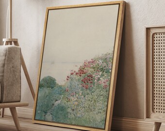 DustinWay Framed Canvas Print Wall Art Wildflower Floral Seaside Landscape Print Retro Modern Art Minimalist Vintage Decor