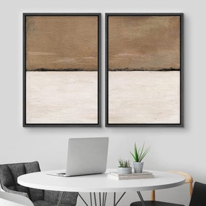 Dustinway Framed Canvas Print Wall Art Set of 2 Brown Tan Pastel ...
