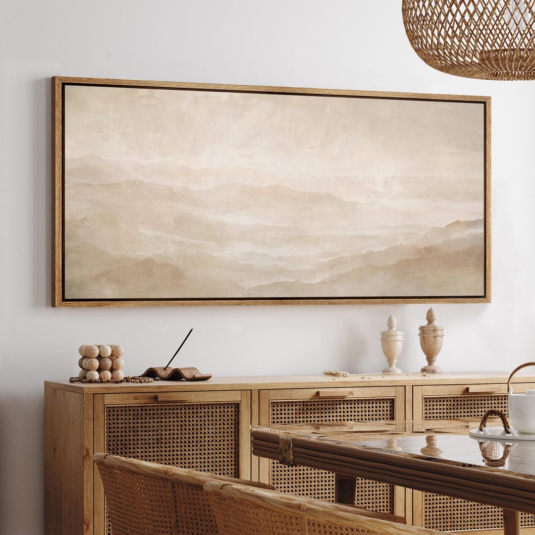 Neutral Mountain Landscape Wall Art, Large Framed Beige Minimalist ...