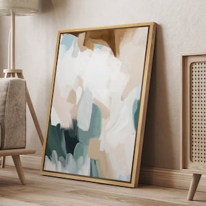 DustinWay Framed Canvas Print Wall Art Set of 2 Beige Green Pastel Abstract Modern Art Minimalist Boho Neutral Decor