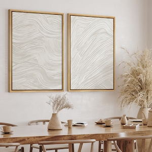 DustinWay Framed Canvas Print Wall Art Set of 2 Abstract Painting Prints Modern Art Neutral Minimalist Decor