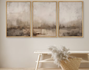 Framed Canvas Wall Art Set of 3 Abstract Beige Art Print Minimalist Modern Neutral Wall Art Farmhouse Decor