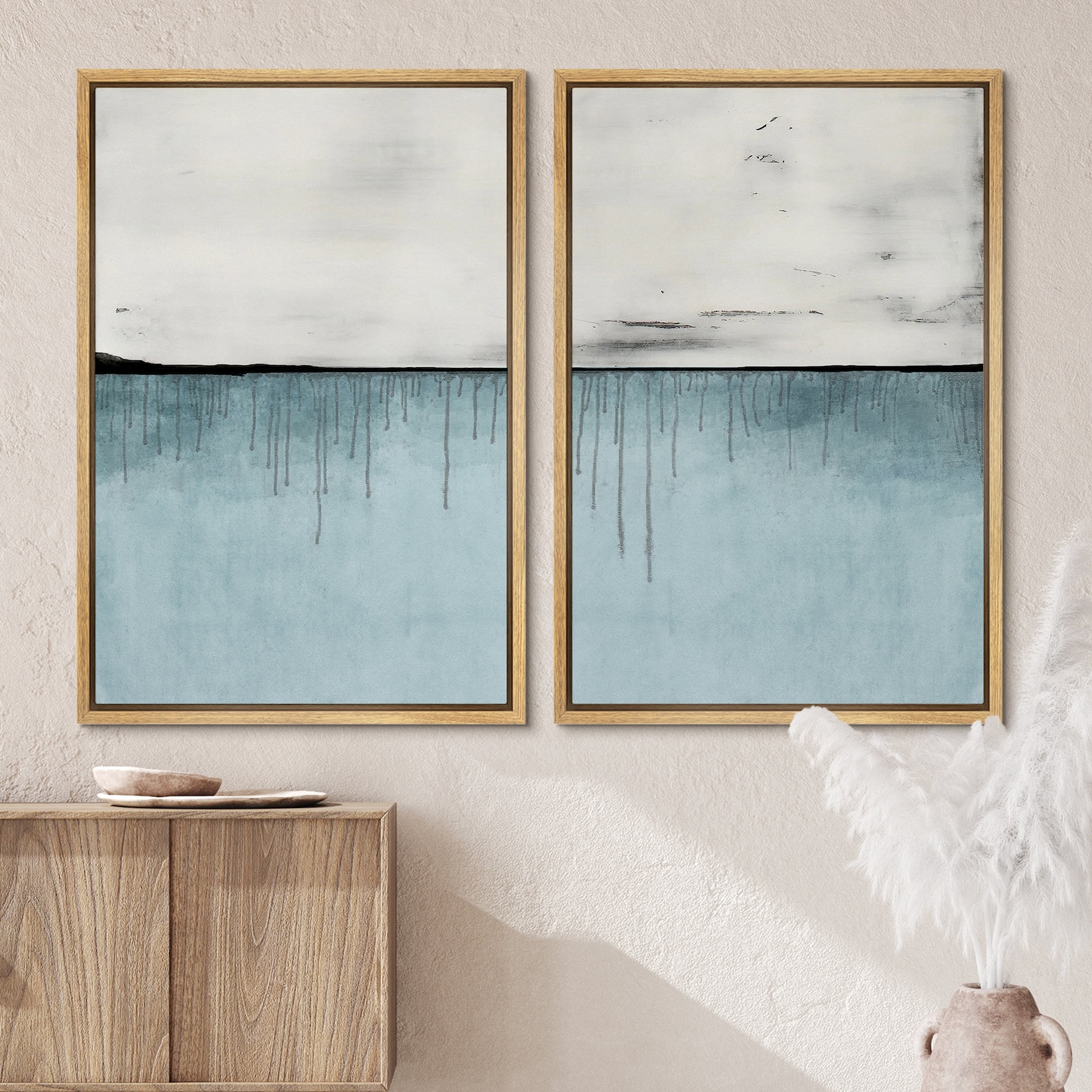 Dustinway Framed Canvas Print Wall Art Set of 2 Blue Pastel Paint ...