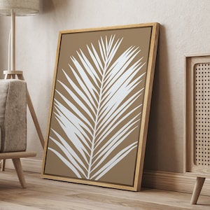 DustinWay Framed Canvas Print Wall Art White Pastel Tropical Palm Leaf Illustrations Modern Art Neutral Decor for Living Room