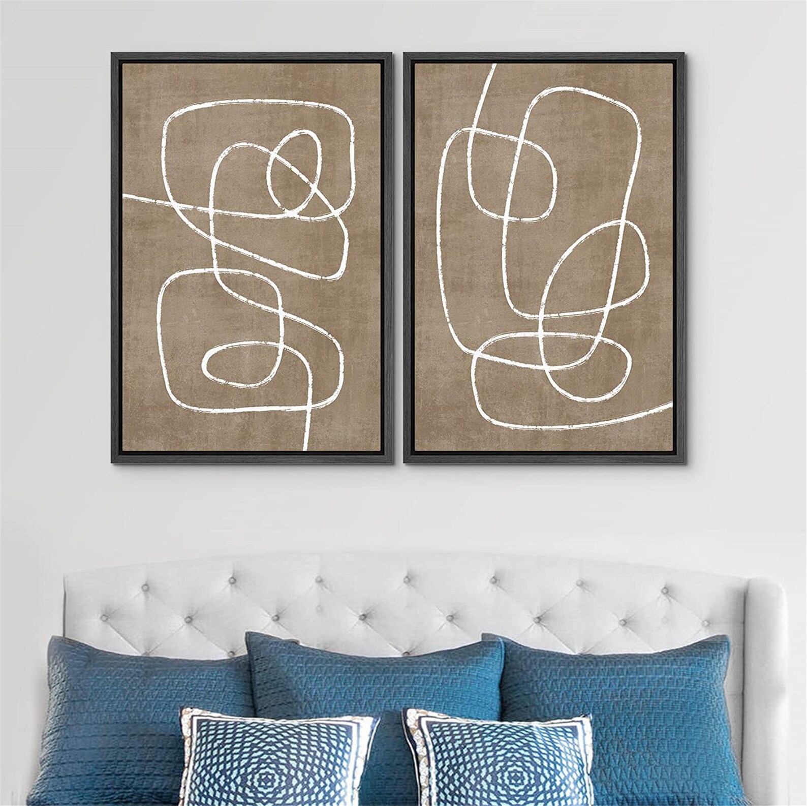Framed Canvas Print Wall Art Set of 2 Spiral Collage Abstract Line ...