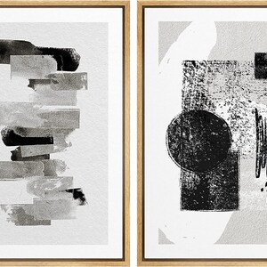 Dustinway Framed Canvas Print Wall Art Set of 2 Black & White Polygons ...