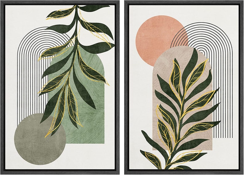 Dustinway Framed Canvas Print Wall Art Set of 2 Jungle Palm Leaf ...