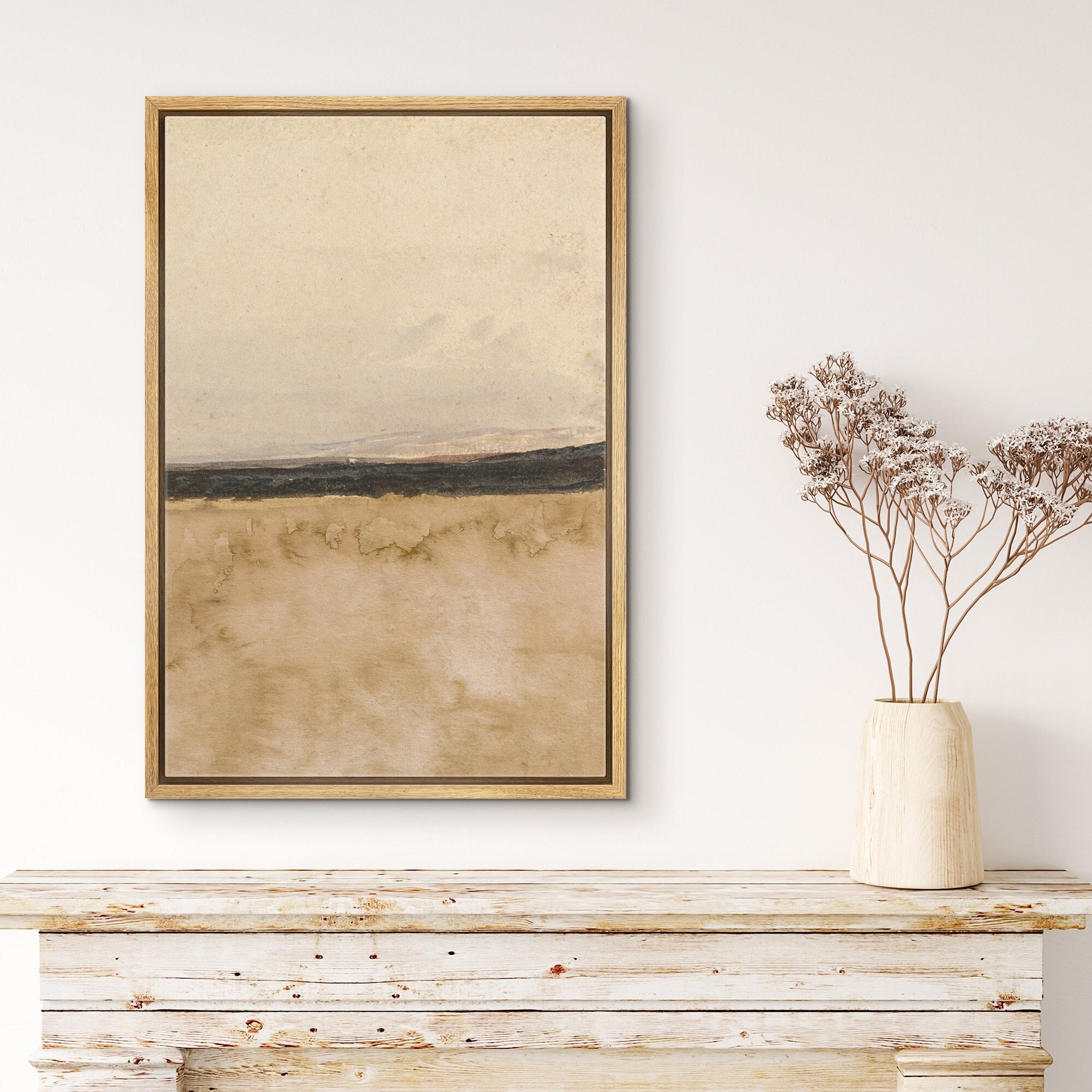 Framed Canvas Wall Art Print Abstract Beige Brown Neutral Art Prints ...