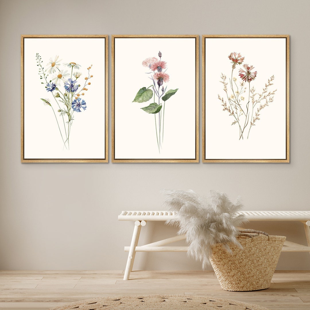Dustinway Framed Canvas Print Wall Art Set Watercolor Wildflower Floral ...