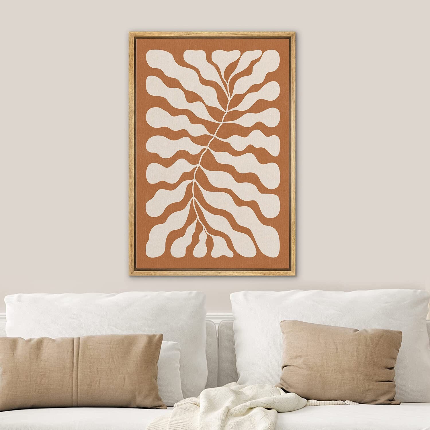 Dustinway Framed Canvas Print Wall Art Orange Abstract Floral Botanical ...