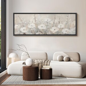 Large Wall Art Framed Canvas Neutral Floral Prints Soft White Flowers ...