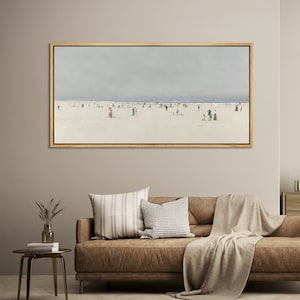 Framed Canvas Wall Art Coastal Beach Illustrations Oil Painting Print Abstract Minimalist Modern Large Wall Art