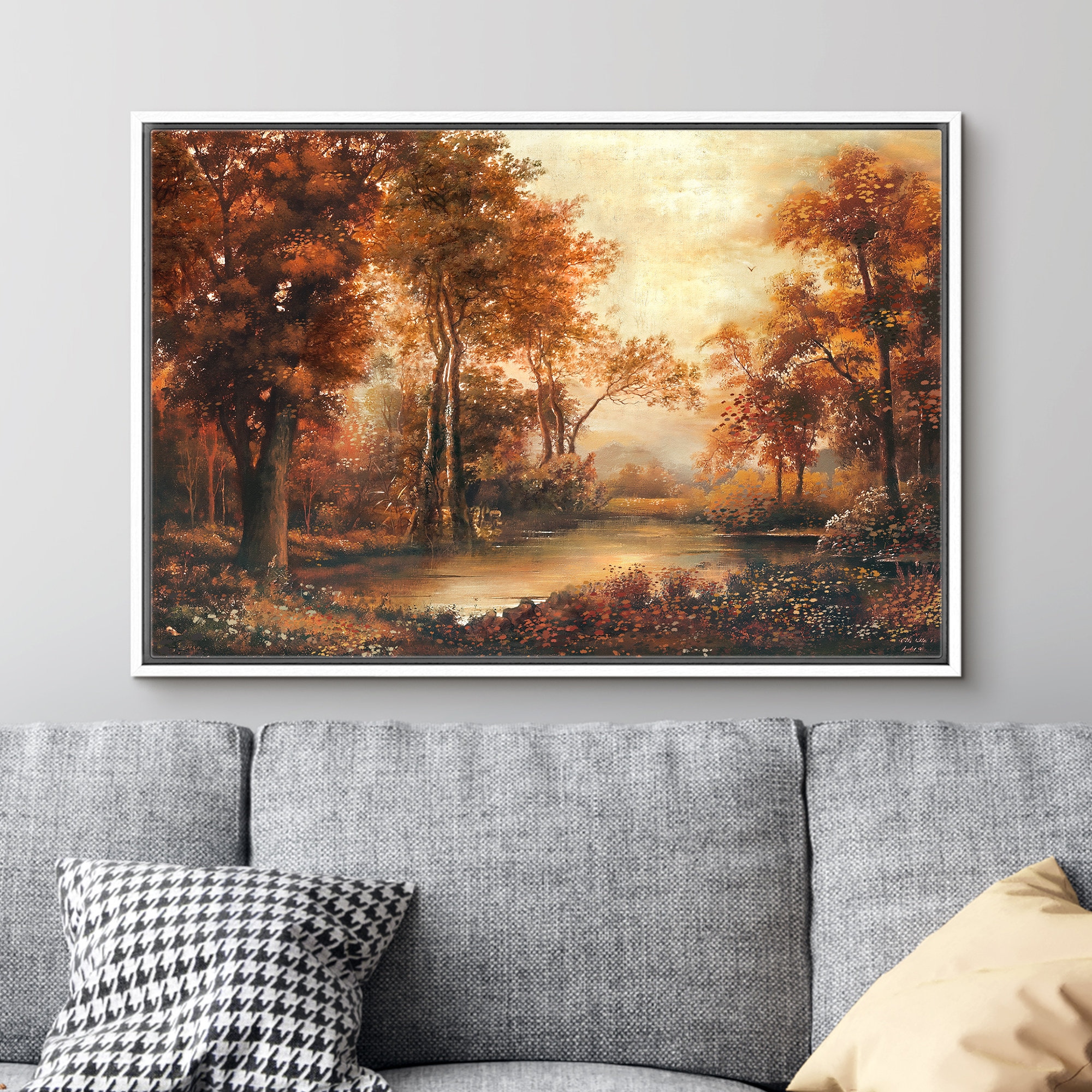 Framed Canvas Wall Art Prints Fall Forest Autumn Landscape Art Print ...