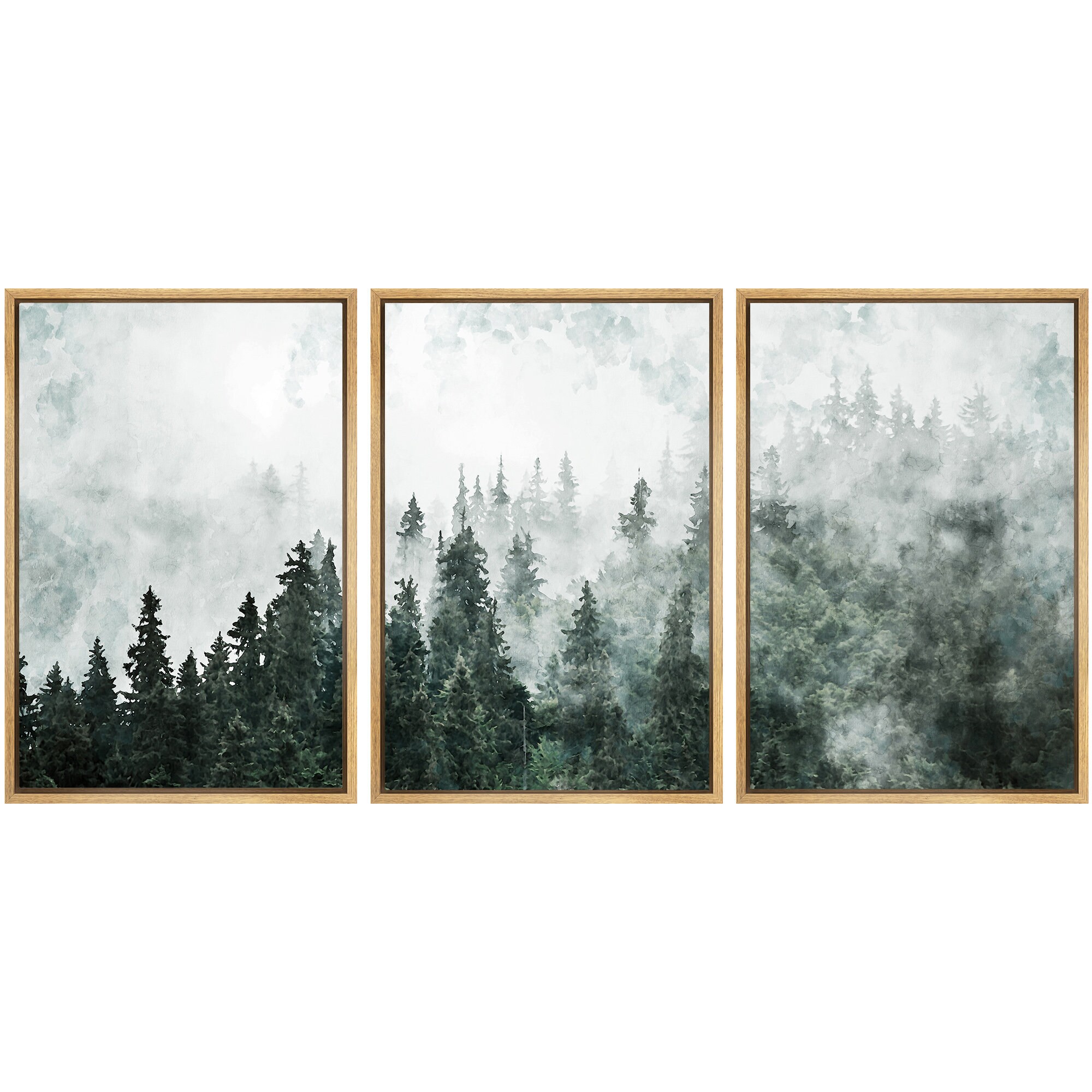 Dustinway Framed Canvas Print Wall Art Set of 3 Green Forest Mountain ...