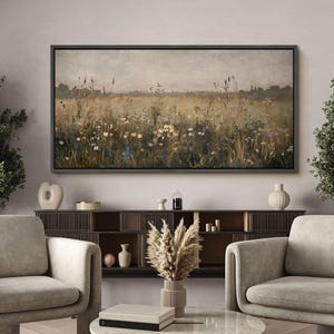 Large Framed Canvas Vintage Wildflower Wall Art, Abstract Botanical ...