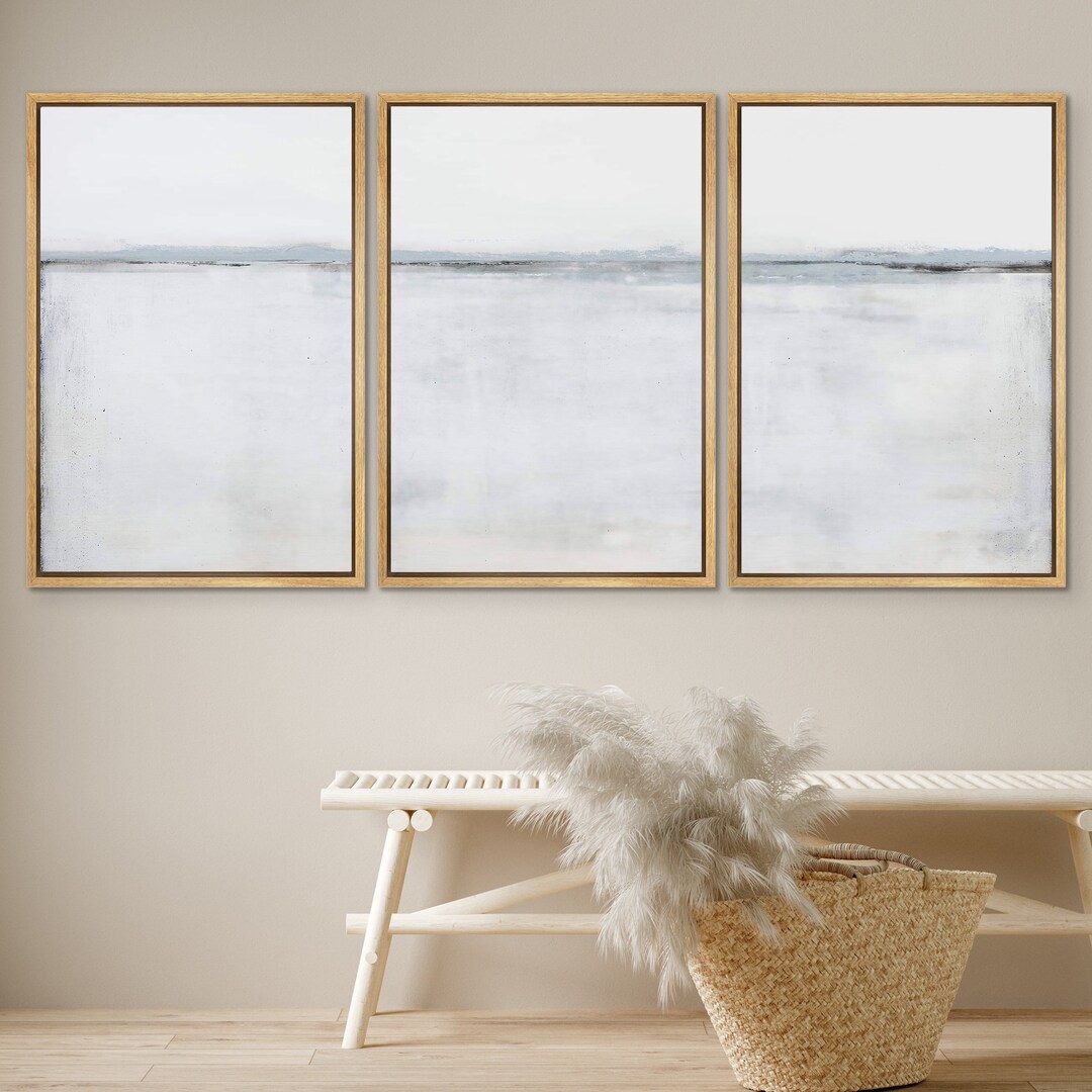 Dustinway Framed Canvas Print Wall Art Set of 2 White Pastel Paint ...