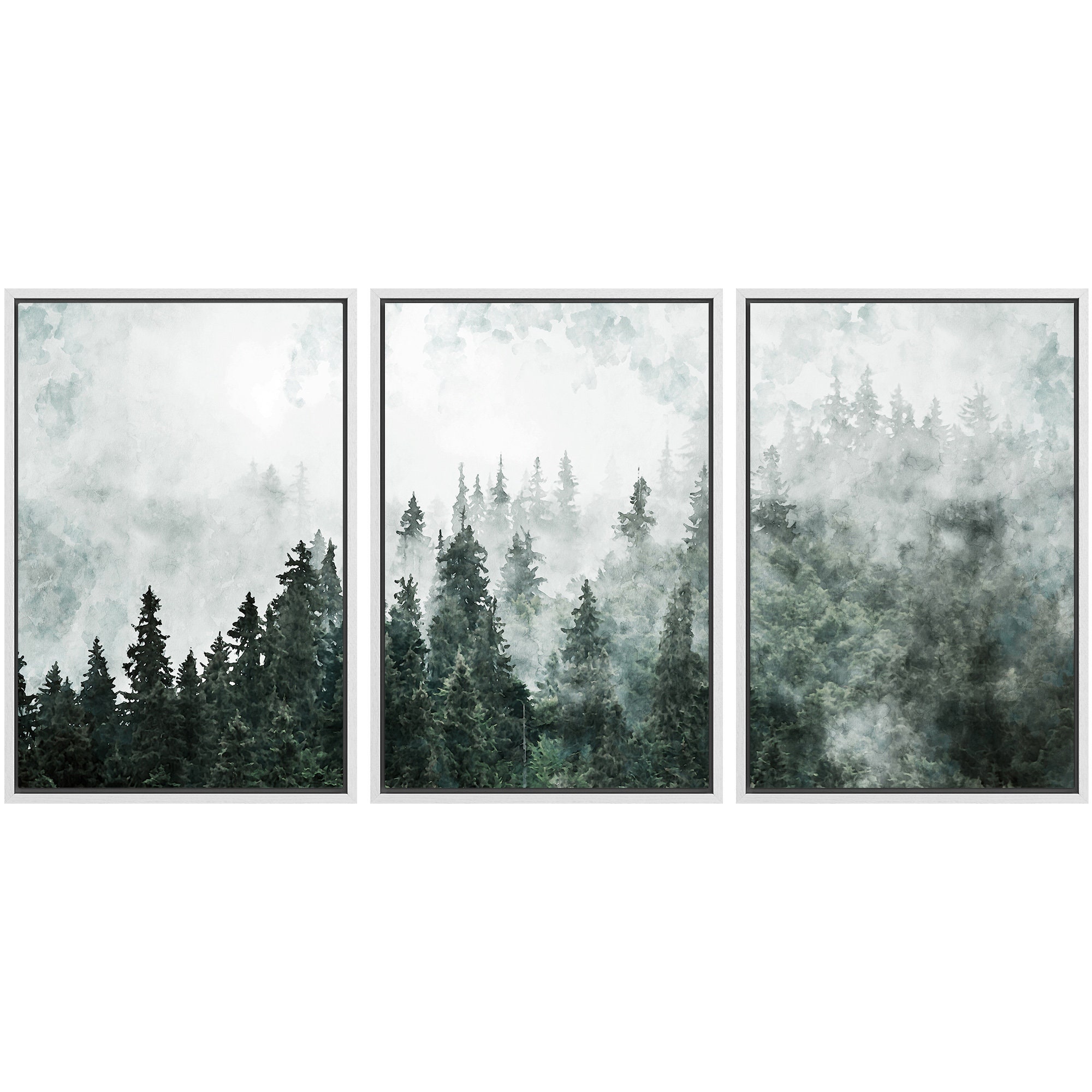 Dustinway Framed Canvas Print Wall Art Set of 3 Green Forest Mountain ...