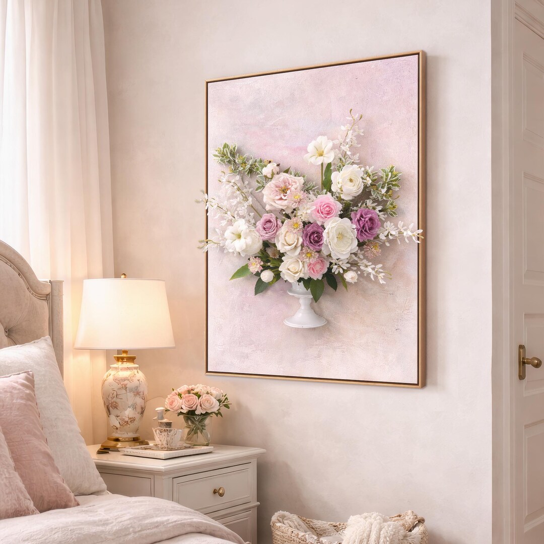 Handmade 3D Floral Wall Art 24"x36", Framed Fake Pink White Flower Wall ...
