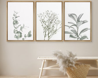 DustinWay Framed Canvas Print Wall Art Set of 3 Wildflower Botanical Photography Minimalist Wall Art Modern Farmhouse Decor