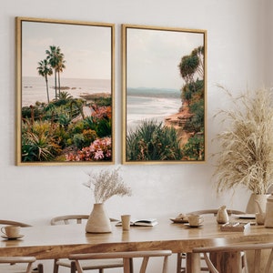 Framed Canvas Wall Art  Prints Set of 2 Palm Trees Beach Ocean Landscape Photography Minimalist Modern Nature Wall Art Decor