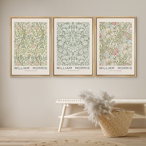 DustinWay Framed Canvas Print Wall Art Set Flowers by William Morris Floral Botanical Modern Art Vintage Farmhouse Decor