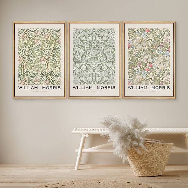 DustinWay Framed Canvas Print Wall Art Set Flowers by William Morris Floral Botanical Modern Art Vintage Farmhouse Decor