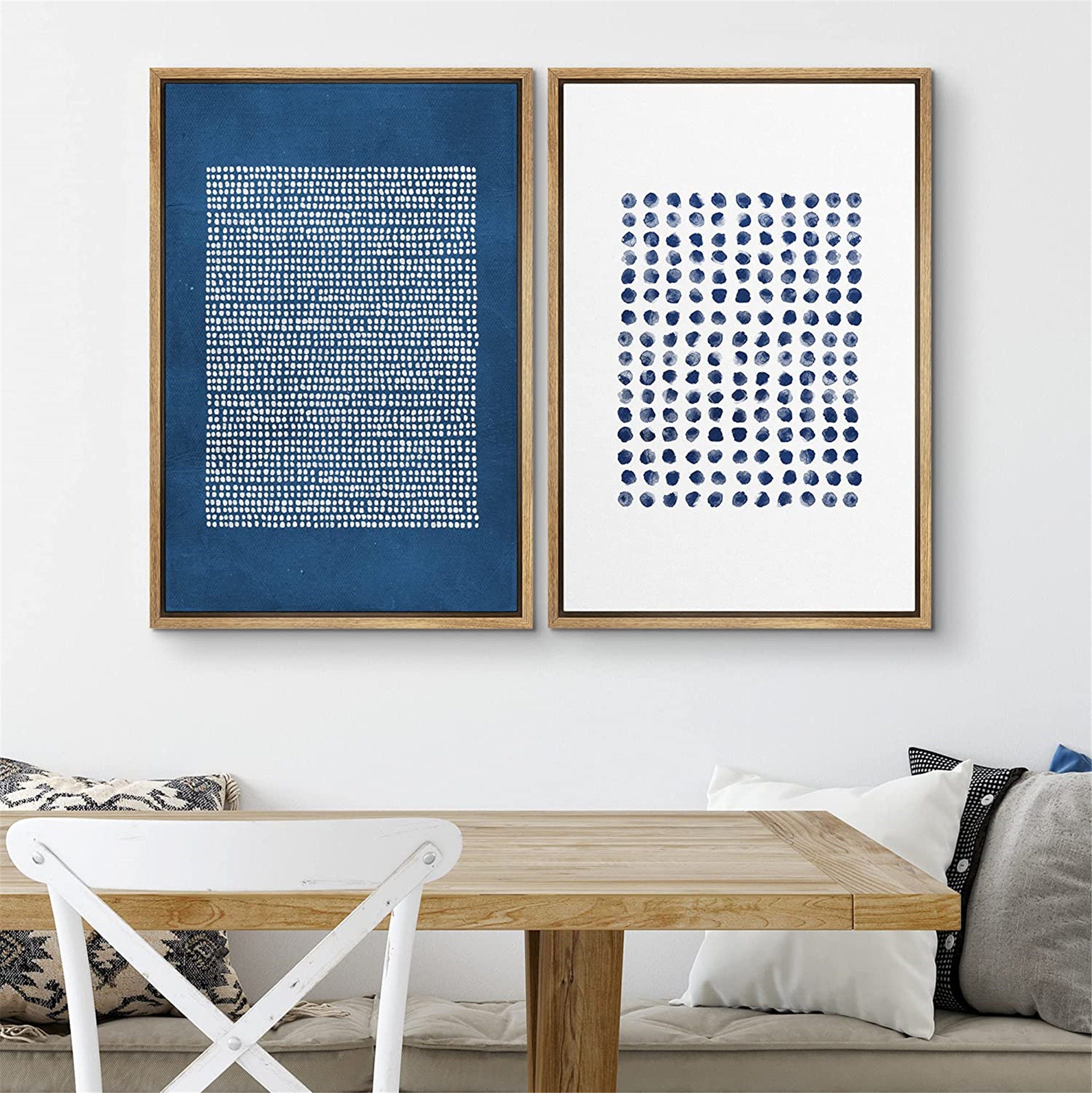 Dustinway Framed Canvas Print Wall Art Set Navy Blue White Geometric ...