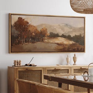 Large Wall Art Framed Canvas Vintage Autumn Mountain Landscape Print Rustic Fall Foliage Scene Artwork Warm Earth Tone Painting Nature Decor