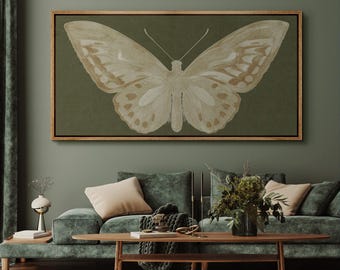 Vintage Butterfly Wall Art - Large Framed Minimalism Insect Canvas Print, Nature Inspired Artwork for Living Room or Bedroom Decor