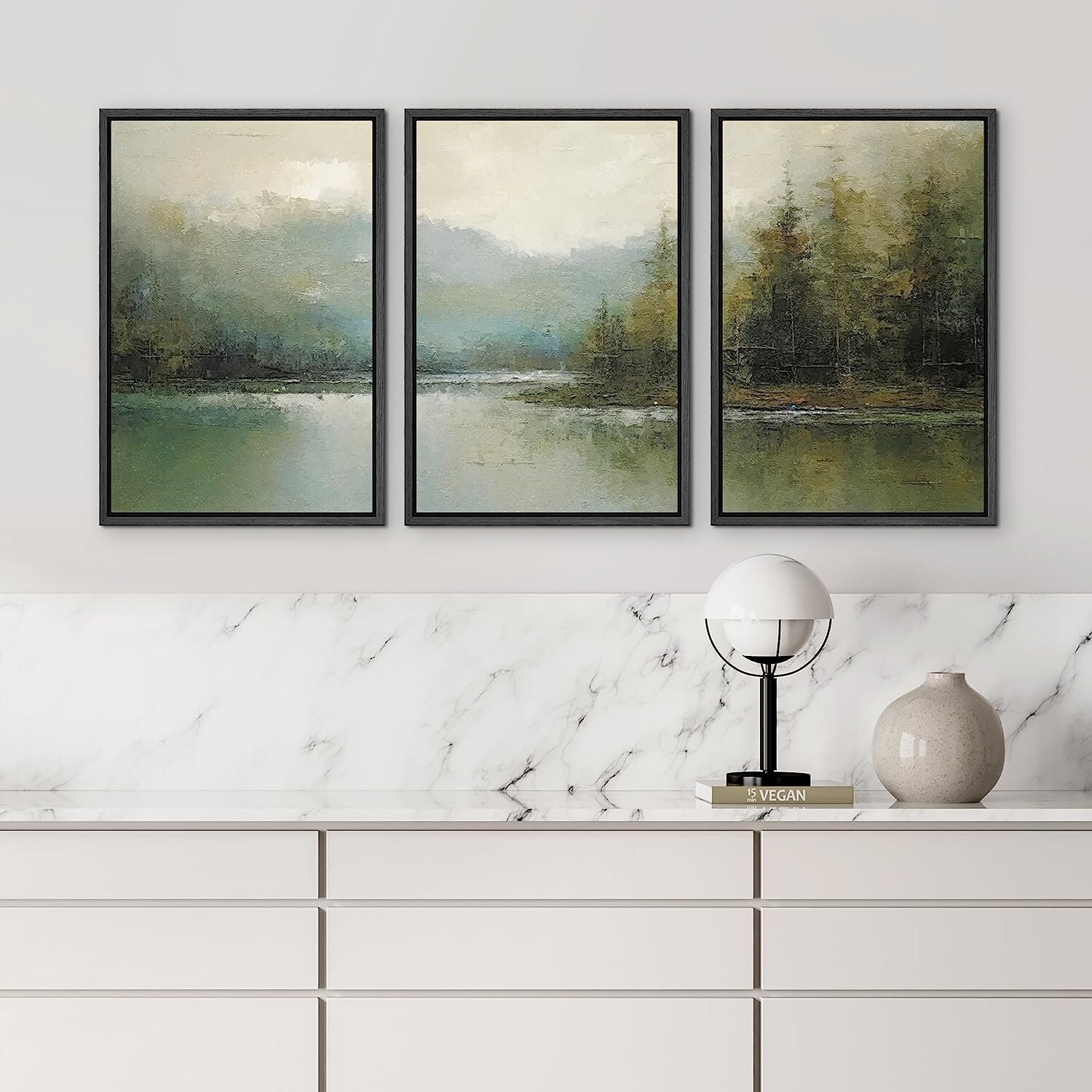 Dustinway Framed Canvas Print Wall Art Set of 3 Emerald Green