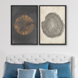 DustinWay Framed Canvas Print Wall Art Set of 3 Pastel Grunge Wood Tree Rings Abstract Illustrations Minimalist Modern Art Boho Decor image 2