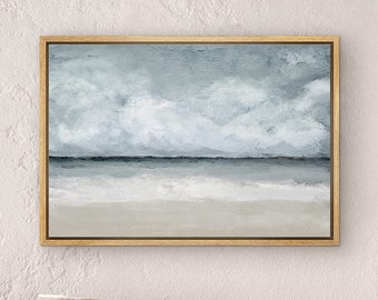 DustinWay Framed Canvas Print Wall Art Coastal Beach Ocean Oil Painting Print Minimalist Modern Art Decor for Living Room