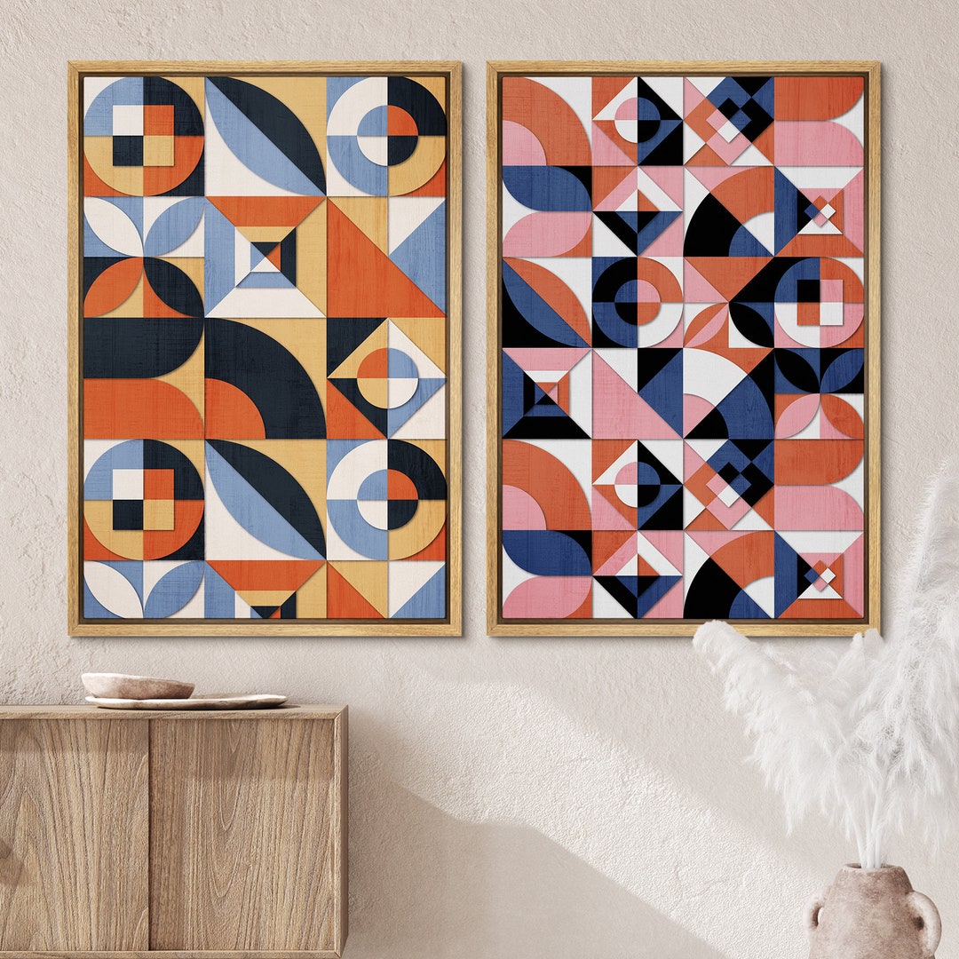 Dustinway Framed Canvas Print Wall Art Set Colorful Abstract Geometric ...
