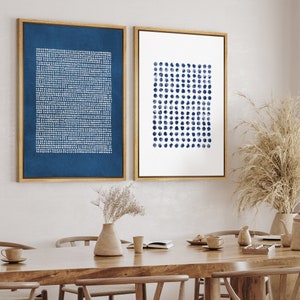 Dustinway Framed Canvas Print Wall Art Set of 2 Navy Blue