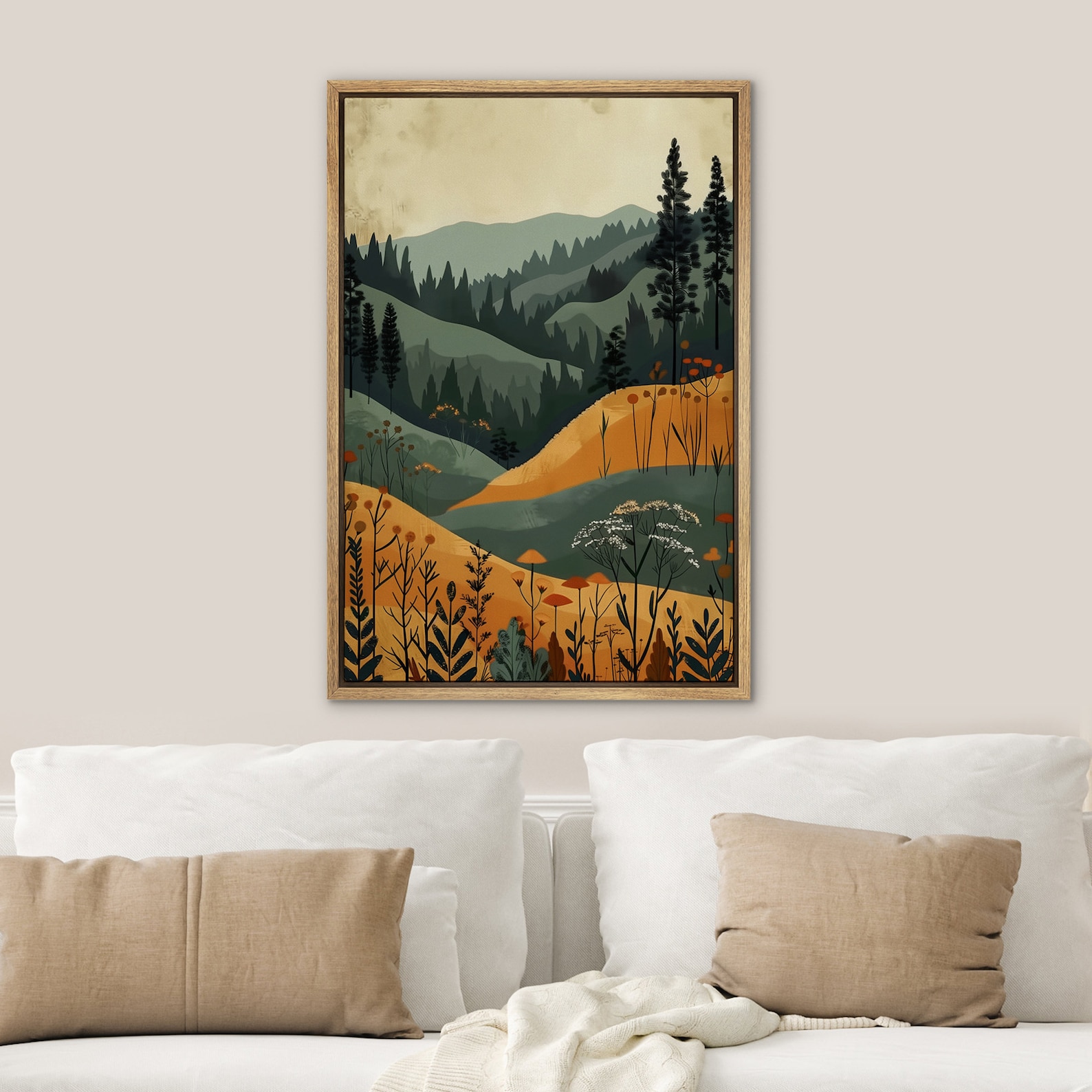 Framed Canvas Print Wall Art Set of 2 Mountain Forest Nature Landscape ...