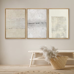 Juego de 3 impresiones en lienzo enmarcadas de DustinWay, arte de pared, ilustraciones abstractas con patrones geométricos grunge, arte moderno, decoración minimalista neutra
