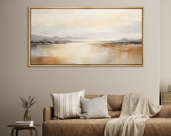 Framed Canvas Large Wall Art Abstract Beige Neutral Art Print Horizontal Wall Art Minimalist Modern Panoramic Art Print Poster