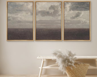 DustinWay Framed Canvas Print Wall Art Cloudy Sky Landscape Minimalist Vintage Art Modern Farmhouse Wall Decor