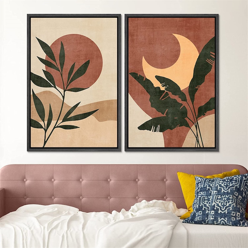 Dustinway Framed Canvas Print Wall Art Set of 2 Sun and Moon Desert ...