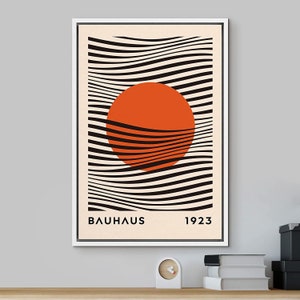 Dustinway Framed Canvas Print Wall Art Bauhaus Sun and Waves Abstract ...