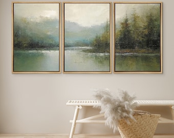 Dustinway Framed Canvas Print Wall Art Set of 3 Emerald Green