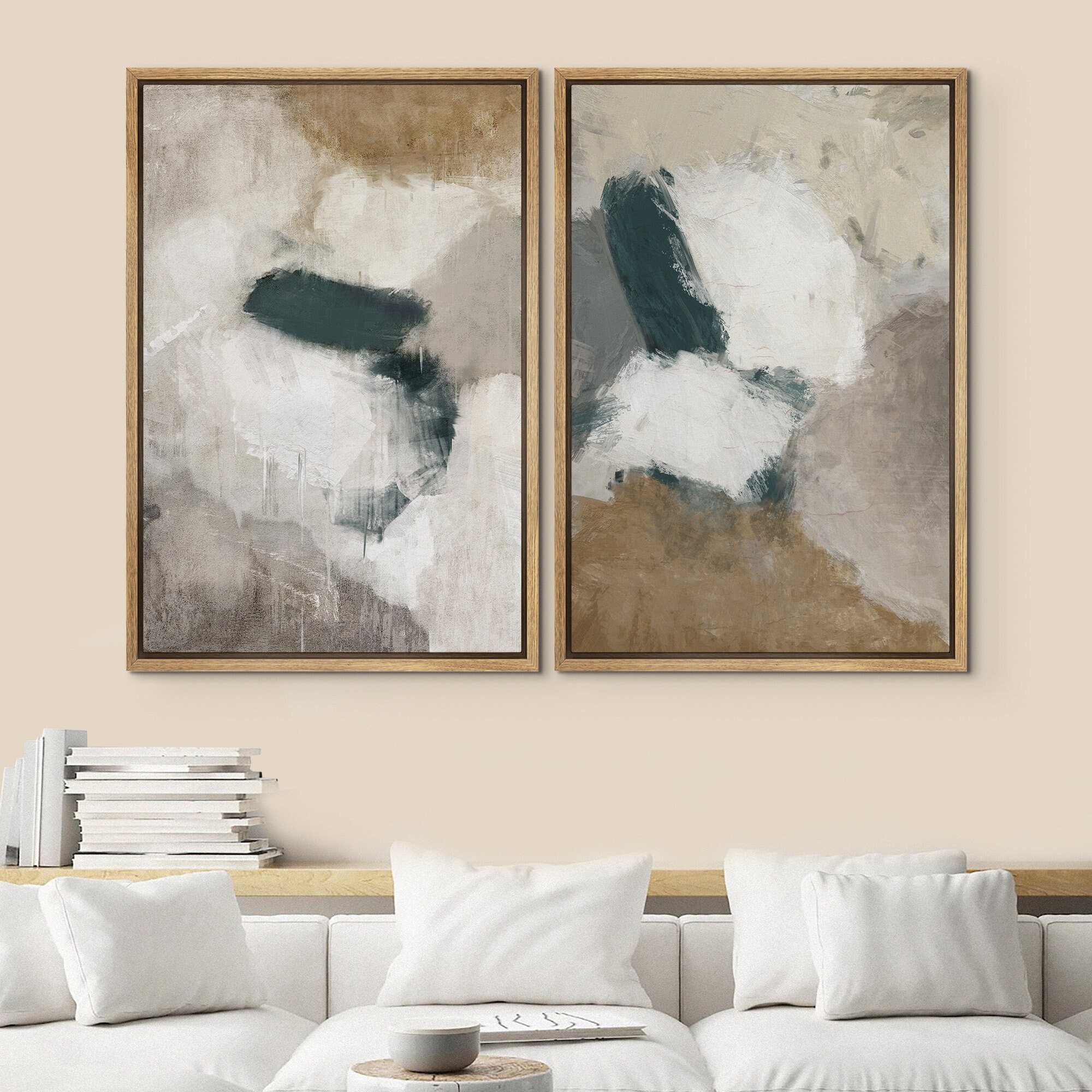 Dustinway Framed Canvas Print Wall Art Set of 2 Gray Brown Pastel ...