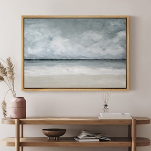 DustinWay Framed Canvas Print Wall Art Coastal Beach Ocean Oil Painting Print Minimalist Modern Art Decor for Living Room
