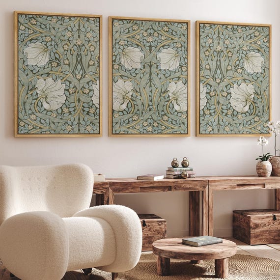 thumbnail image 2 of William Morris Botanical Prints – Set Of 3 Green & Beige Wall Art – Nature Decor 2 of 3