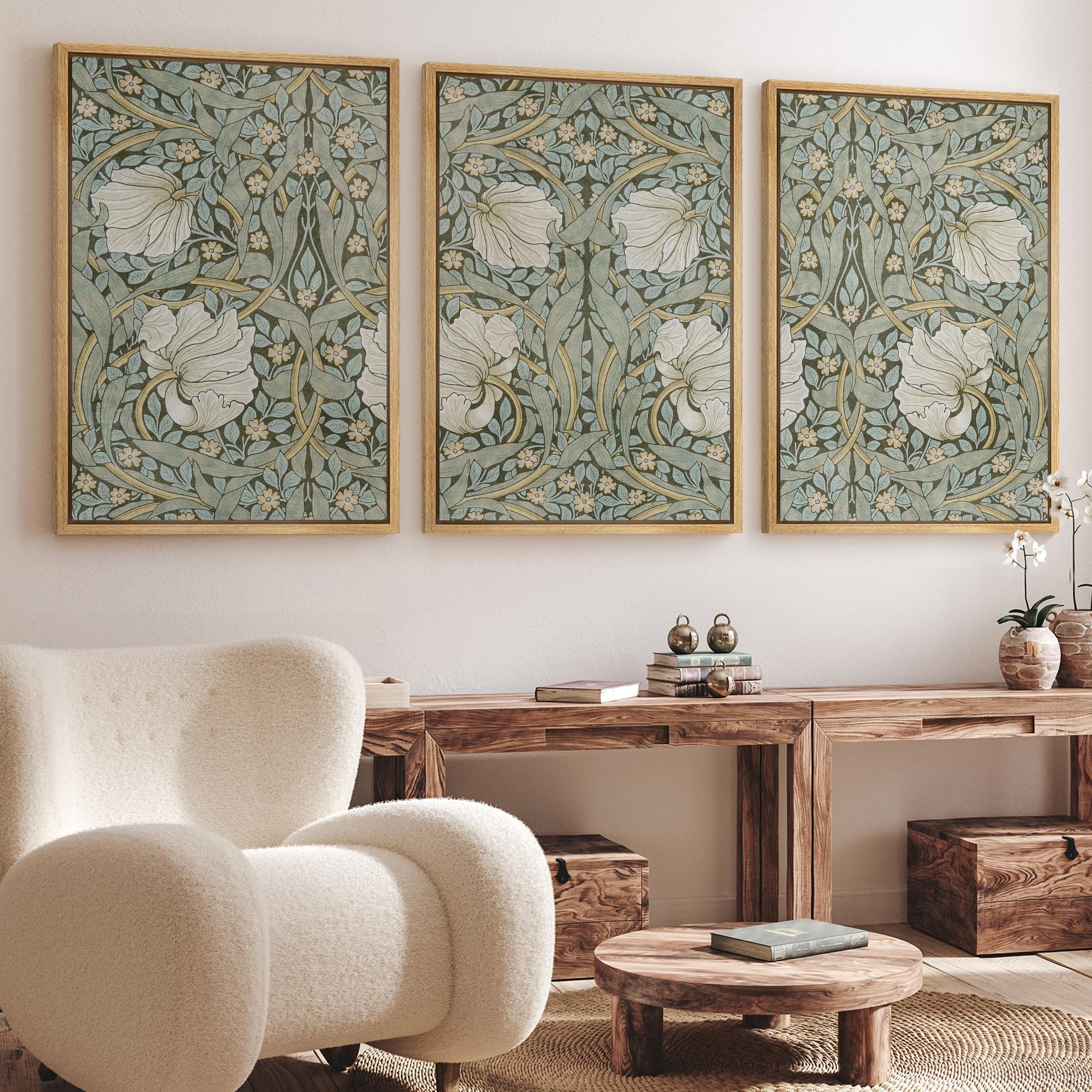 Framed Canvas Wall Art Set of 3 William Morris Pimpernel Vintage