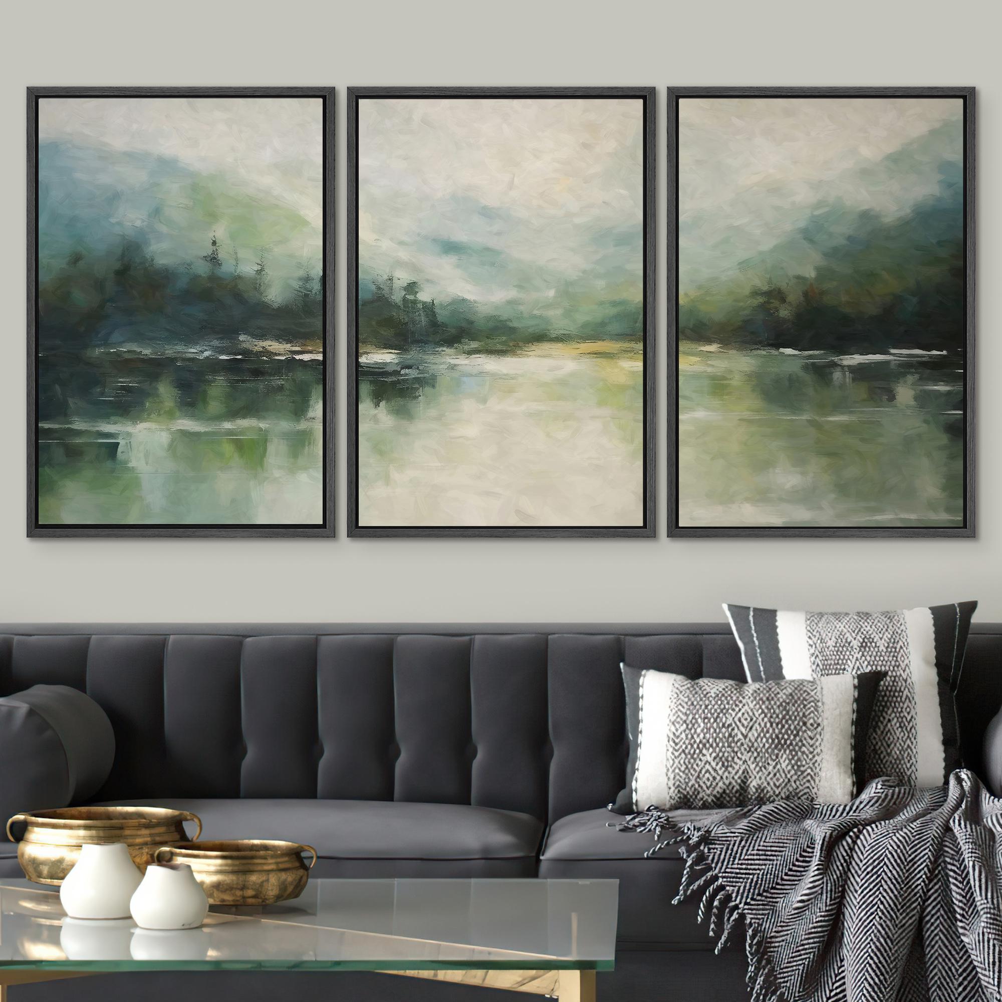 Dustinway Framed Canvas Print Wall Art Set of 3 Emerald Green Mountain ...