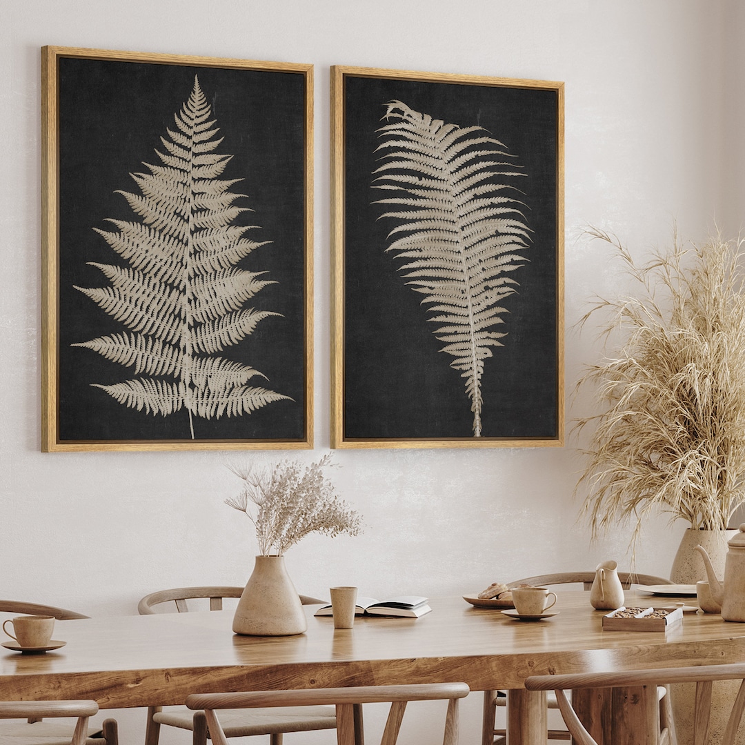 Dustinway Framed Canvas Print Wall Art Set of 2 Fern Leaf Botanical ...